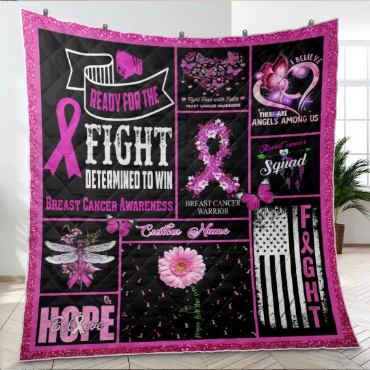 Discover Personalized Breast Cancer Awareness Quilts, Custom Name Quilt Blanket