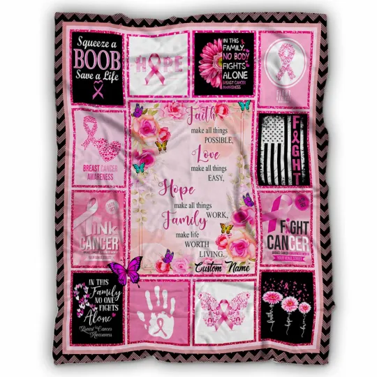 Discover Personalized Breast Cancer Awareness Blanket, Custom Name Fleece, Sherpa Blanket