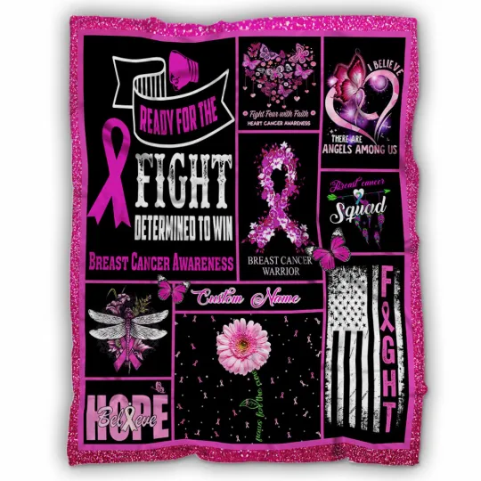 Discover Personalized Breast Cancer Awareness Blanket, Custom Name Fleece, Sherpa