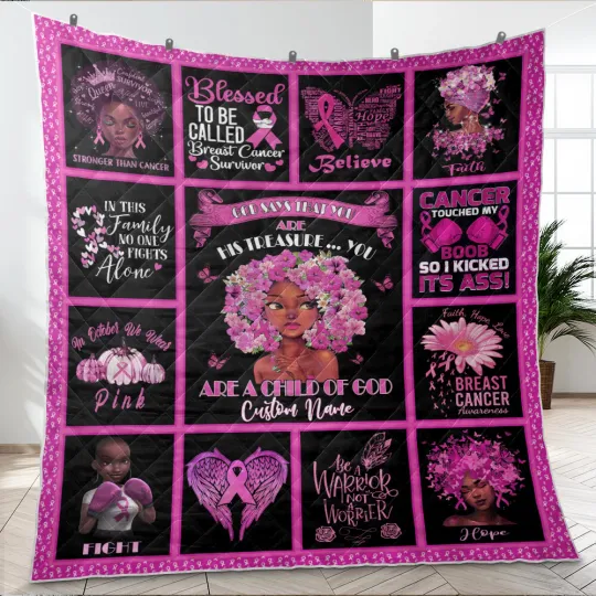 Discover Personalized Breast Cancer Awareness Quilts, Custom Name Quilt Blanket Gifts