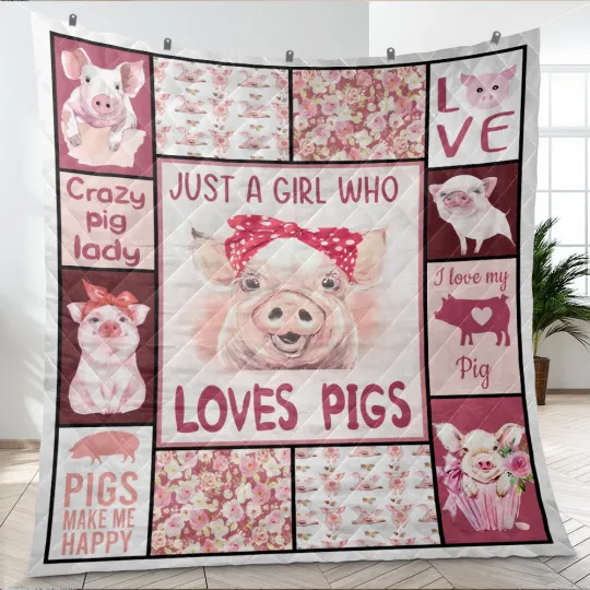 Discover Crazy Pig Lady Quilt, Just a Girl Who Loves Pigs Quilts Blanket Soft and Cozy