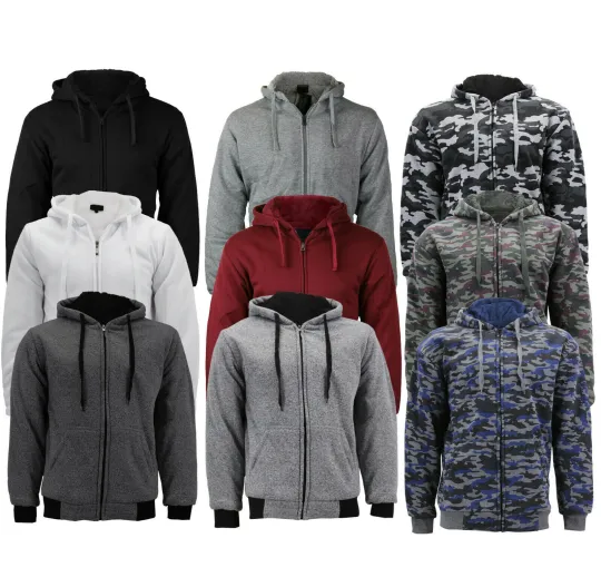 Discover Men's Athletic Warm Soft Sherpa Lined Fleece Zip Up Sweater Jacket Hoodie