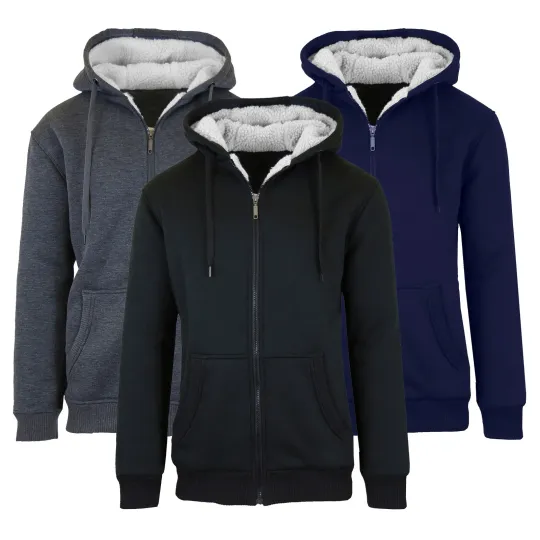 Discover Men's Heavy Weight Sherpa Fleece Lined Hoodie Sweater Jacket - Full Zip - S-XXL