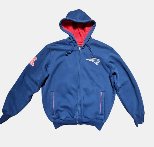 Discover New England Patriots Full Zip Sherpa Lined Hoodie football Navy Mens M Football