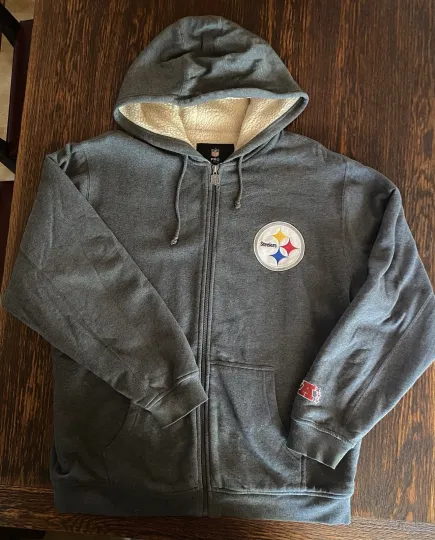 Discover Size Large football Pro Line Pittsburgh Steeler Men's Full Zip Sherpa Lined Hoodie