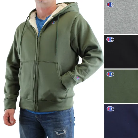 Discover Champion Sherpa Hoodie Men's Full Zip Sport Jacket, Embroidered Logo, Pockets
