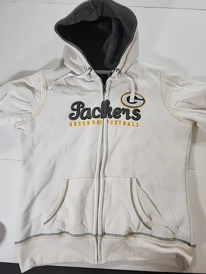 Discover Green Bay Packers football Sherpa Lined Full Zip Hoodie Sweatshirt Mens Med Football