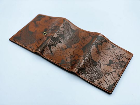 Koi Fish Leather Bifold Wallet - Trifold Wallet for Men