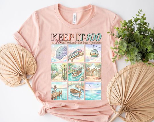 Discover Keep It 100 On The Land The Seas The Skies Shirt, Disney Boat Seagull Tee, Disney Parks with Spaceship Earth T-shirt, Vintage Disney OIOQ04