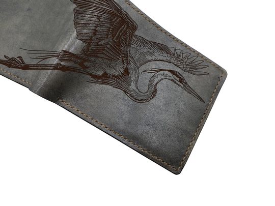 Heron Leather Bifold Wallet with Ghibli Bird Sketch - Men’s Wallet