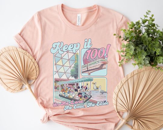 Discover Keep It 100 On The Land The Seas The Skies Shirt, Disney Boat Seagull Tee, Disney Parks with Spaceship Earth T-shirt, Vintage Disney OIOP18
