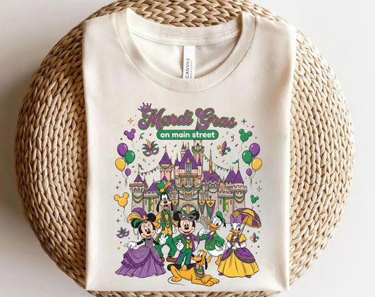 Discover Mickey n Friends Mardi Gras On Main Street Shirt, Disney Mardi Gras Carnival Tee