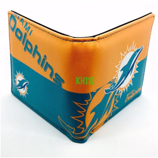 Miami Dolphins Men's Leather Bifold Wallet with Printed Logo