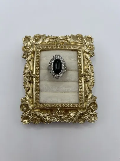 Discover Vintage Silvertone Oval Statement Ring w/ Clear Rhinestones Size 7.5