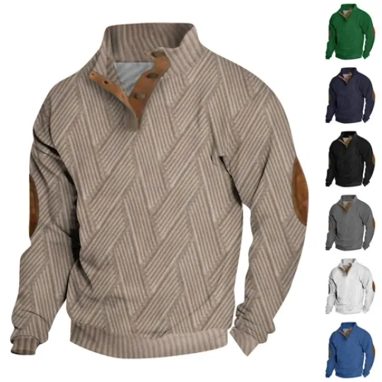 Discover Mens Sweatshirts Outdoor Casual Pullover Button Standing Collared Sweater Tops