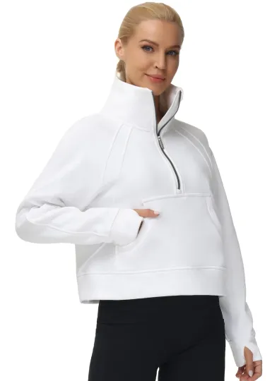 Discover Women's Half Zip Pullover Sweatshirt Fleece Stand Collar Crop Sweatshirt with...