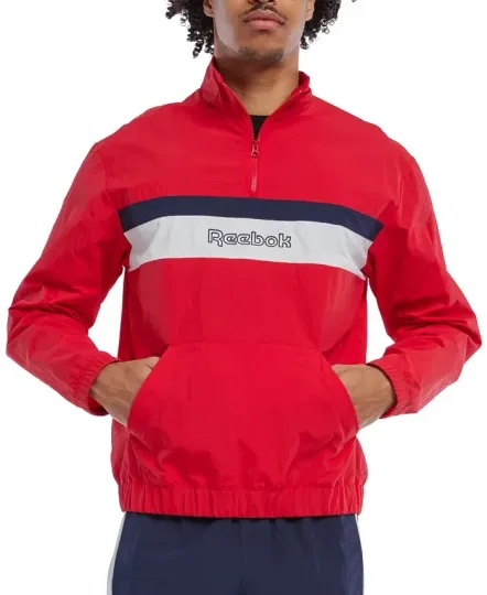 Discover Reebok Men's Retro Colorblocked Quarter-Zip Popover Pullover Sweatshirt Red M