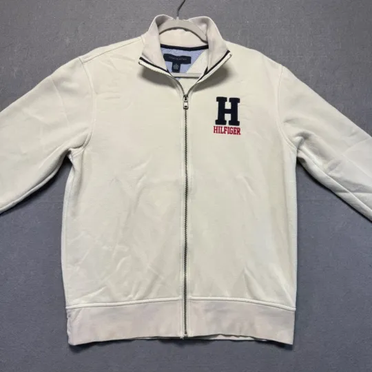Discover Tommy Hilfiger Men's Cream Full Zip Sweatshirt Jacket H Logo Size M