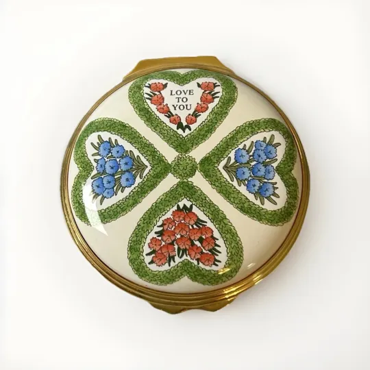 Discover Halcyon Days Trinket Box English Enamels "Love To You" Valentines Day 2002 Vtg
