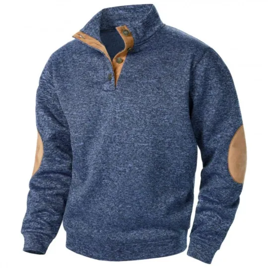 Discover New Men's Casual Sweatshirt Casual Long Sleeve Stand Collar Button Pullover.