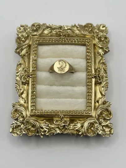 Discover Gold Tone Crescent Moon Signet Ring Size 7.75 Boho Celestial Spiritual Jewelry