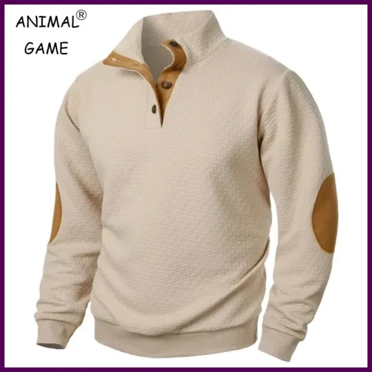 Discover New Men's Casual Sweatshirt Casual Long Sleeve Stand Collar Button Pullover.