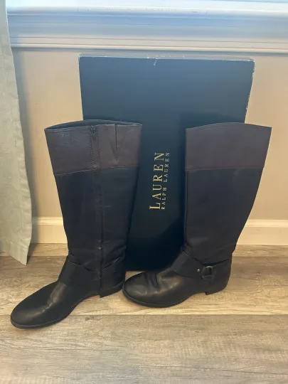 Discover Lauren Ralph Lauren Boots Womens Size 8.5 M Sulita Harness Riding Black Leather