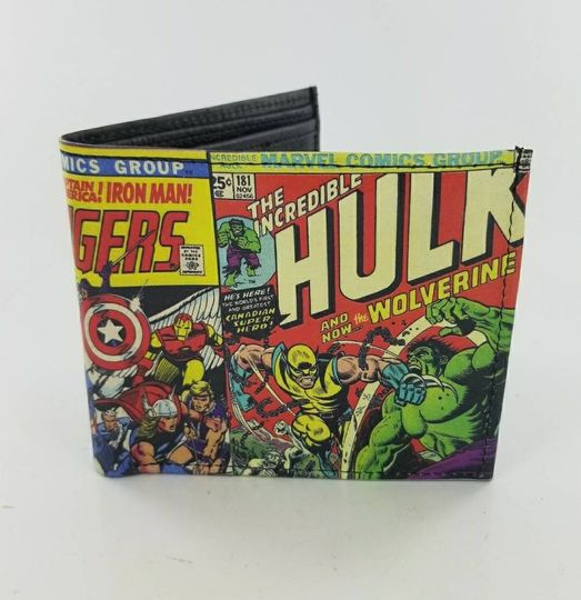 Discover Superhero Leather Bifold Wallet for Men, Genuine Handmade, Comic Book