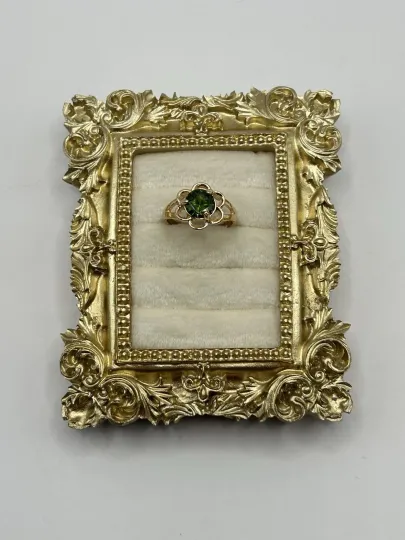 Discover Green Rhinestone Flower Gold Tone Statement Ring Size 7.5 Costume Vintage Style