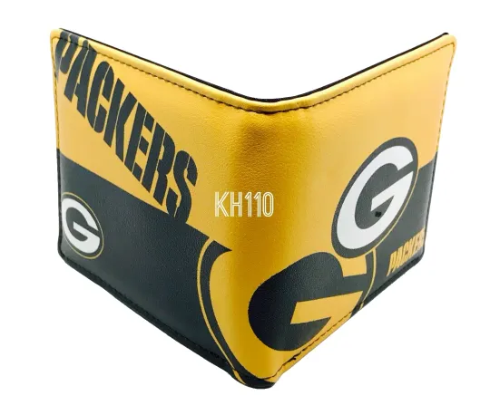Green Bay Packers Men's Leather Bifold Wallet with Printed Logo