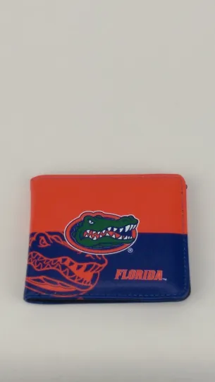 NCAA Licensed Bifold Wallet Full Colored Vegan Leather Florida Gators