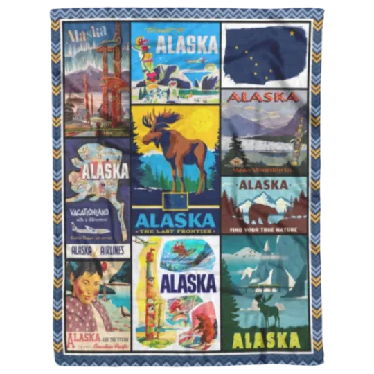 Discover Alaska Blanket, Alaska Fleece or Sherpa Soft Cozy Throw Blanket