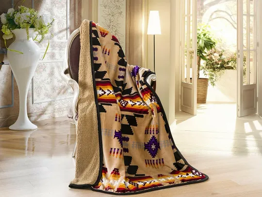 Discover Navajo Print Brown Throw Blanket with Sherpa Southwest Native American Design