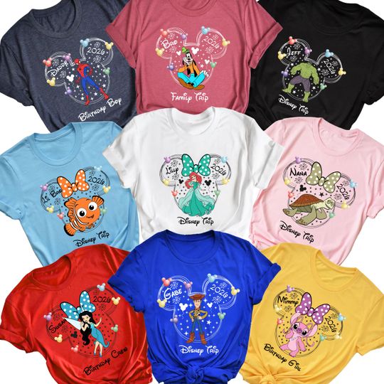 Discover Custom Disney Name Character Shirt, Disney world 2026 Shirt, Disney All Character Trip Shirt, Disney Birthday Boy and Girl Shirt, Disney Tee