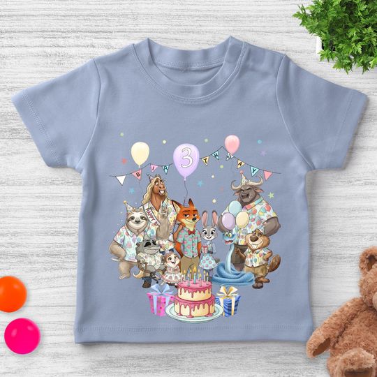 Discover Personalized Name Age Zootopia 2 Birthday Shirt, Disney Judy Hopps Nick Wilde Gary De'Snake Birthday Present Gift AXLC16