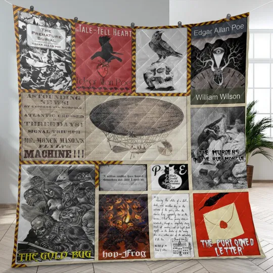 Edgar Allan Poe Quilt, Edgar Allan Poe Quotes Quilt Blanket