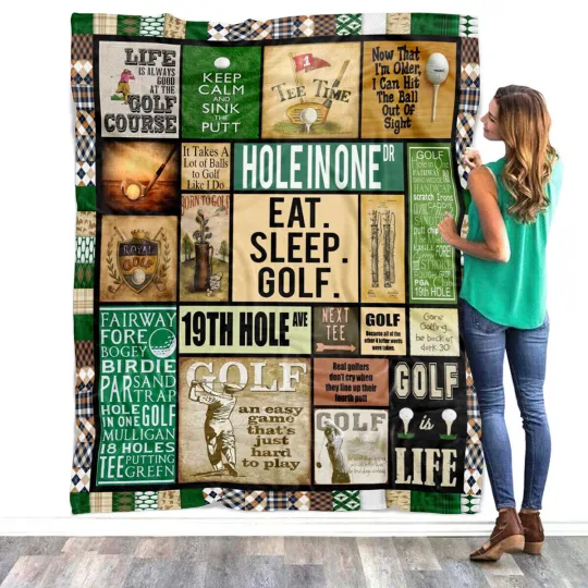 Discover GOLF PATTERN VINTAGE Blanket, Golf Player Fleece, Sherpa Blanket