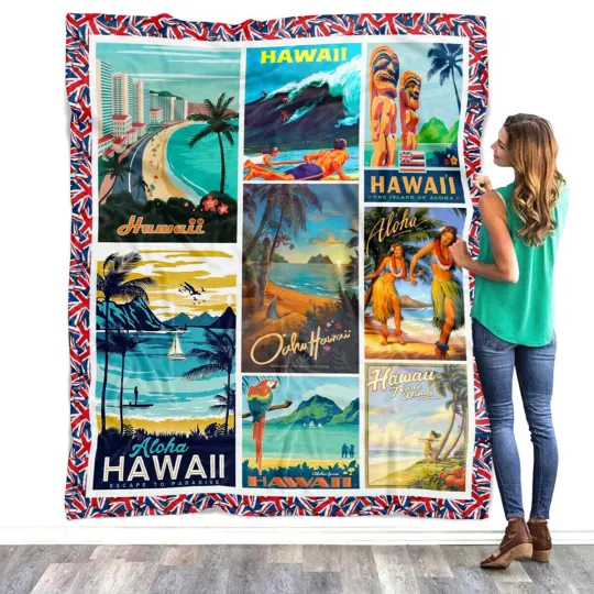 Discover Hawaii Blanket, Hawaiian Culture & History Fleece, Sherpa Blanket