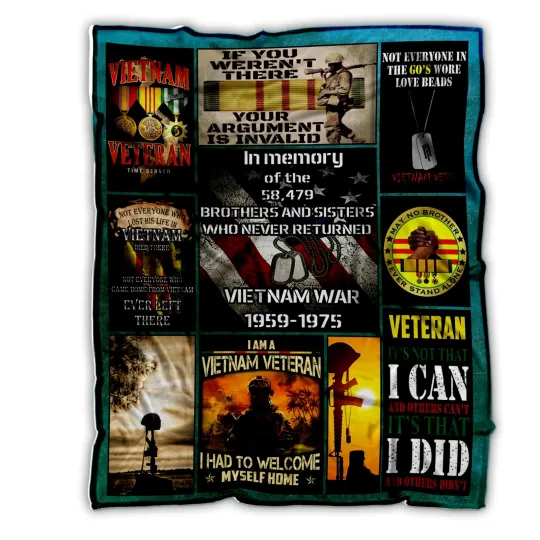 Vietnam Veteran Blanket, U.S. Army Veteran Soft and Warm Fleece, Sherpa Blanket
