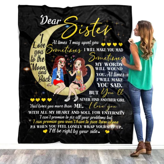 to My Sister Love You Moon and Back Birthday Fleece, Sherpa Blanket