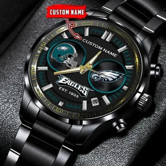 Discover Personalized Philadelphias Team Eagles Football Black Stainless Steel Watch