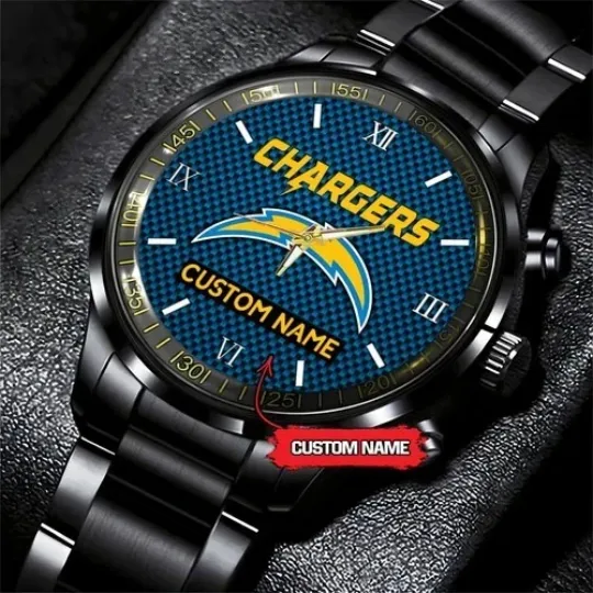 Discover Personalized Los Angeles Football Chargerss Team Men Black Stainless Steel Watch