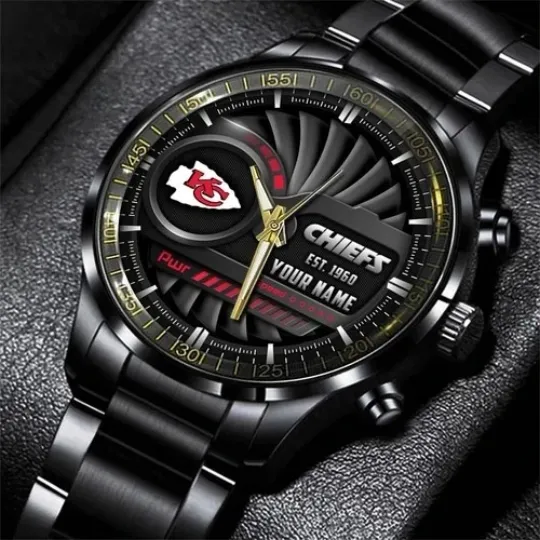 Discover Personalized Kansas City Football Chiefss Team Men Black Stainless Steel Watch