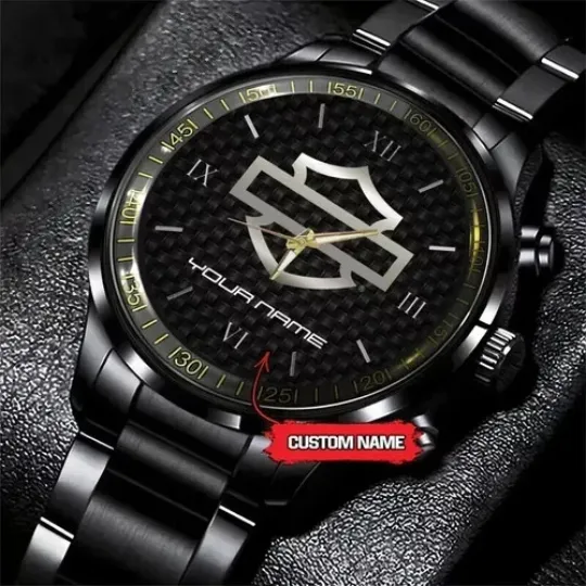 Discover Personalized Harley Motor Racing Davidsonn Black Stainless Steel Watch For Men