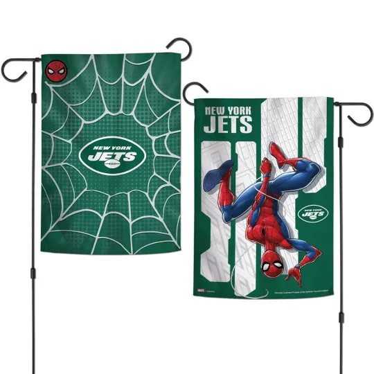 NEW YORK JETS SPIDER-MAN MARVEL 12"X18" 2 SIDED GARDEN FLAG WINCRAFT ✈️