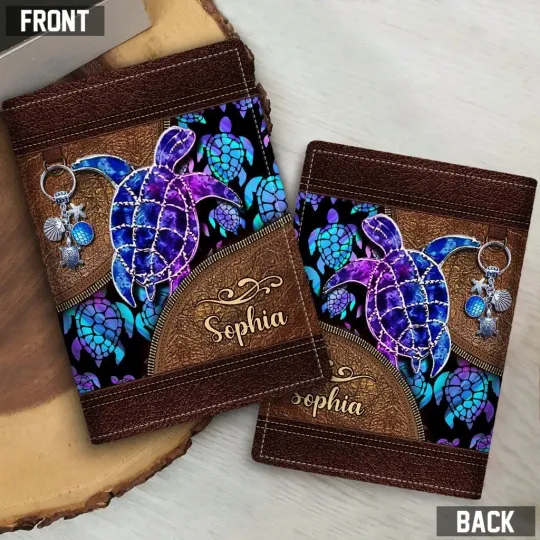 Personalized Turtle Passport Cover, Sea Turtle Traveler Vacation Gift