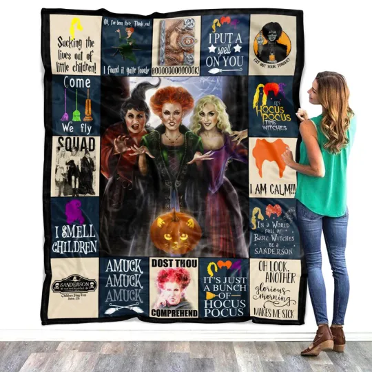 Hocus Pocus Blankets, 17th Century Witch Squad Fleece Sherpa, Sanderson Sisters