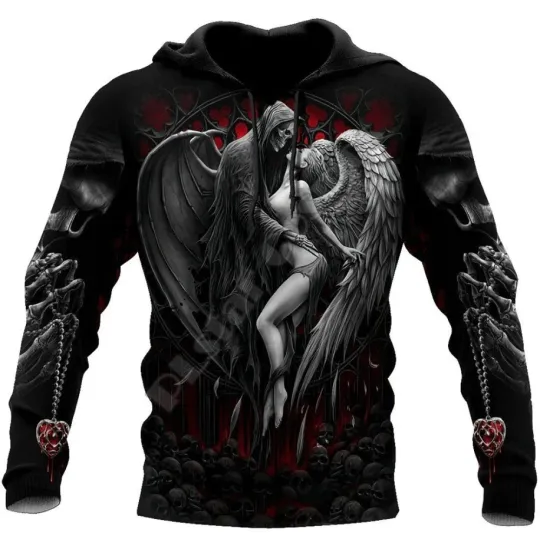 Discover Reaper Skull Angel and Demon 3D Printed Hoodie - Men's Gothic Clothing