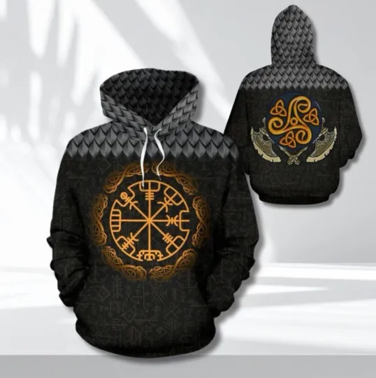 Discover Viking Rune Compass 3D Hoodie Unisex with Norse Symbols and Dragon Scale Pattern