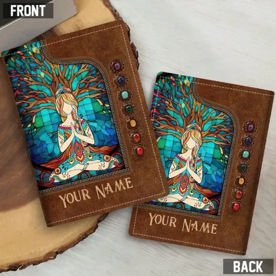 Discover Personalized Yoga Girl Namaste Meditation Leather Passport Cover Traveler Gift